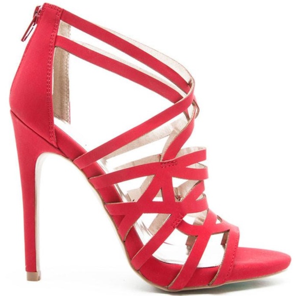 Shoes - Glee Red Faux Suede Strappy Stiletto Sandals Shoes - Glee Red Faux Suede Strappy Stiletto Sandals